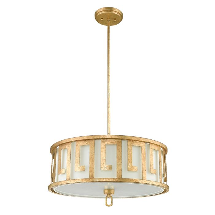 Lemuria 3 Light Duo-Mount Large Pendant - Distressed Gold, Ivory Shade