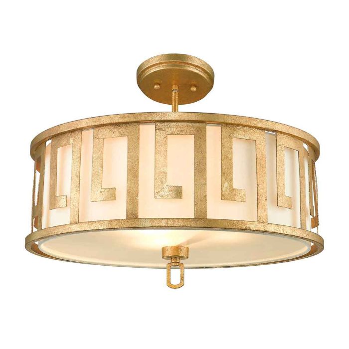 Lemuria 3 Light Duo-Mount Large Pendant - Distressed Gold, Ivory Shade