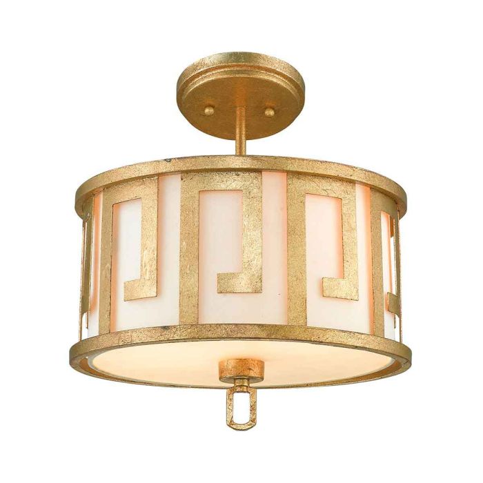 Lemuria 2 Light Medium Pendant - Distressed Gold, Ivory Shade