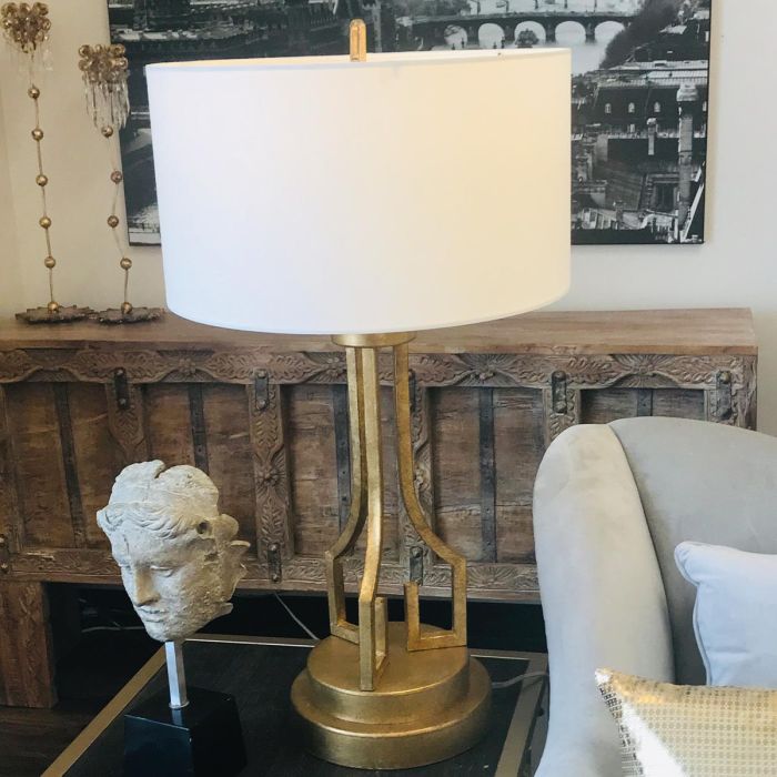 Lemuria 1 Light Table Lamp - Distressed Gold with Ivory White Shade