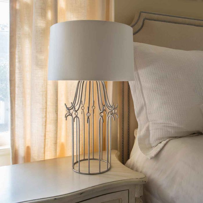 Stella 1 Light Table Lamp - Distressed Silver with Cream Shade