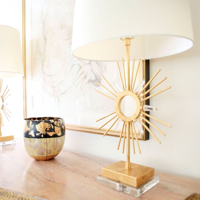 Sun King 1 Light Table Lamp - Distressed Gold, Cream Shade