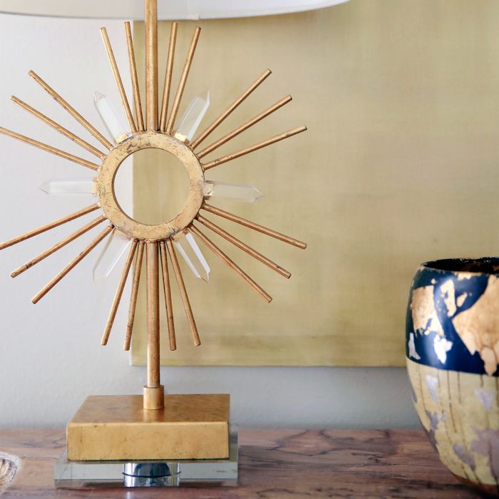 Sun King 1 Light Table Lamp - Distressed Gold, Cream Shade