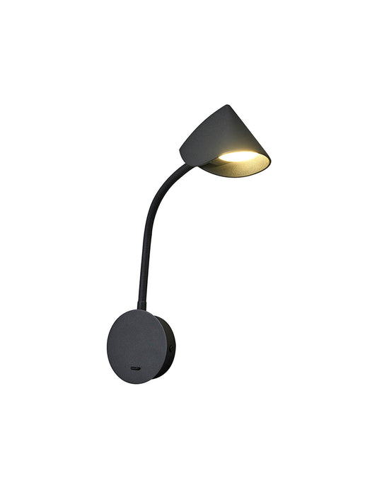 Goa Wall Lamp Switched, 7W LED, 3000K, 705lm, Black, 3yrs Warranty by Mantra