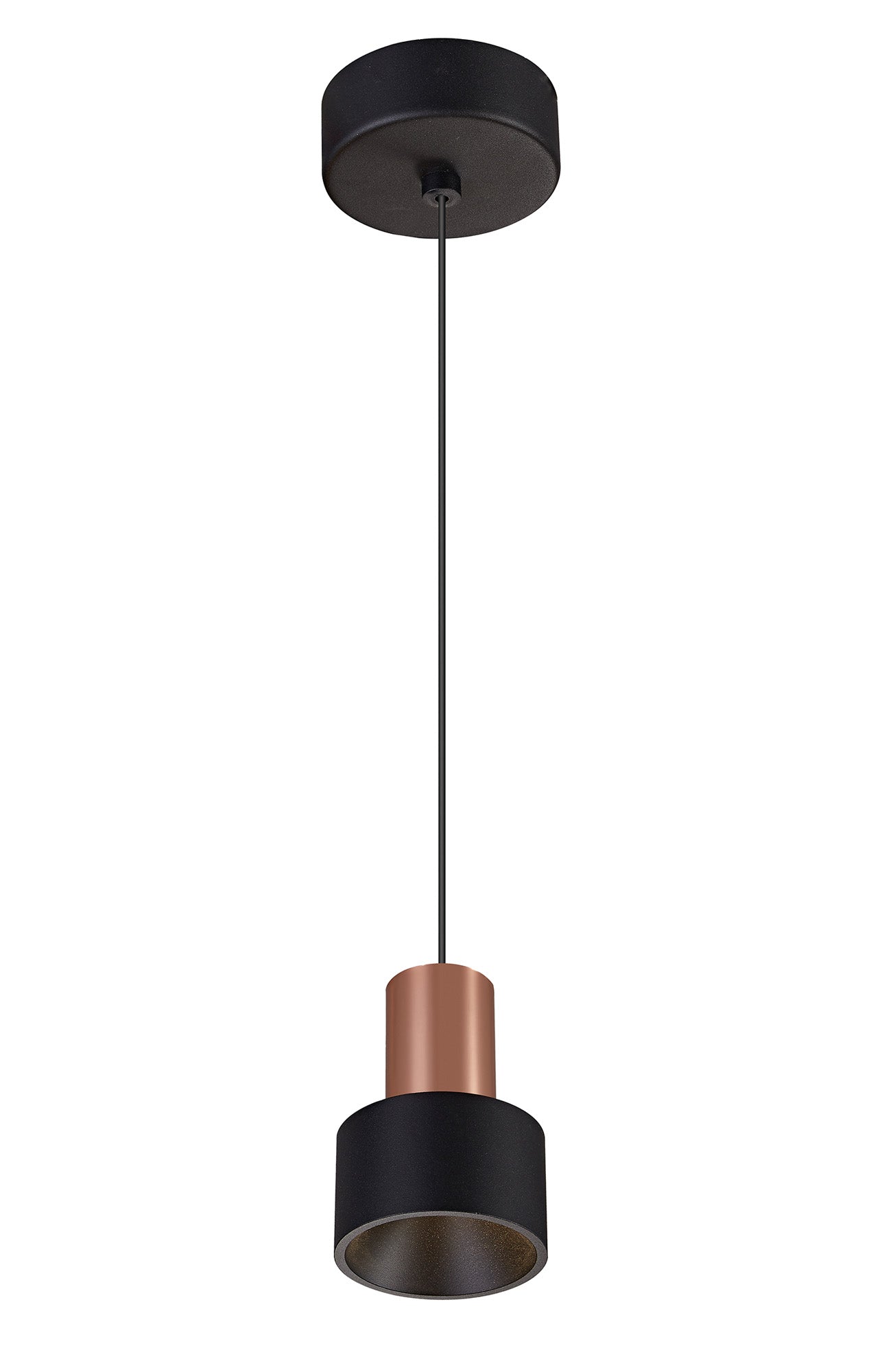 Gruissan Cylinder Pendant, 5W LED 3000K, 350lm, Matt Black/Matt Gold, 3yrs Warranty by Mantra