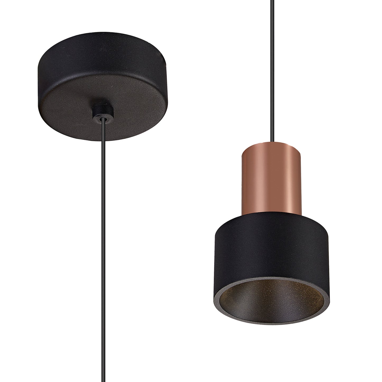 Gruissan Cylinder Pendant, 5W LED 3000K, 350lm, Matt Black/Matt Gold, 3yrs Warranty by Mantra