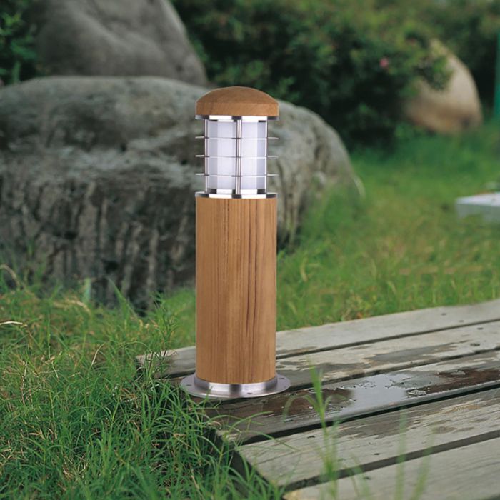 Poole 1 Light Mini Bollard - Teak and Stainless Steel