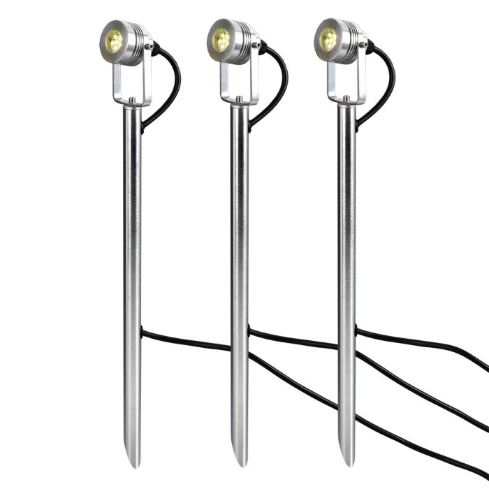 Spennymoor Starter kit including 3 x 12V Spotlights, 3 x Poles, 6m cable & 12V Transformer - Anodised Aluminium