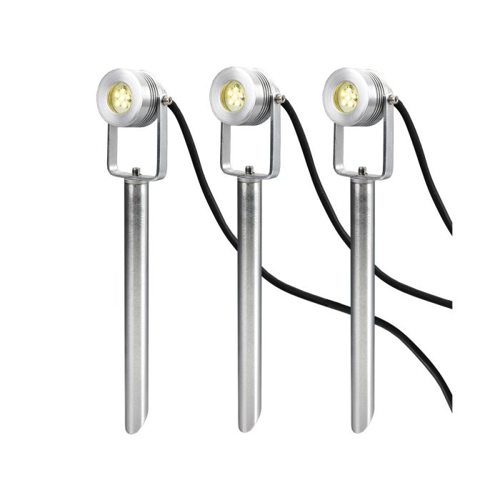 Spennymoor Starter kit including 3 x 12V Spotlights, 3 x Spikes, 6m cable & 12V Transformer - Anodised Aluminium