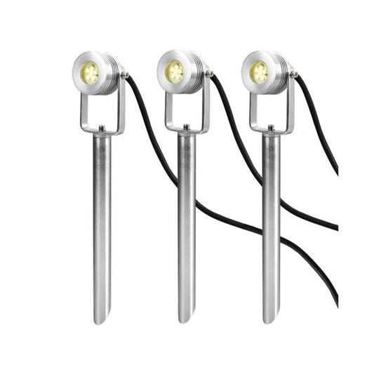Spennymoor Starter kit including 3 x 12V Spotlights, 3 x Spikes, 6m cable & 12V Transformer - Anodised Aluminium