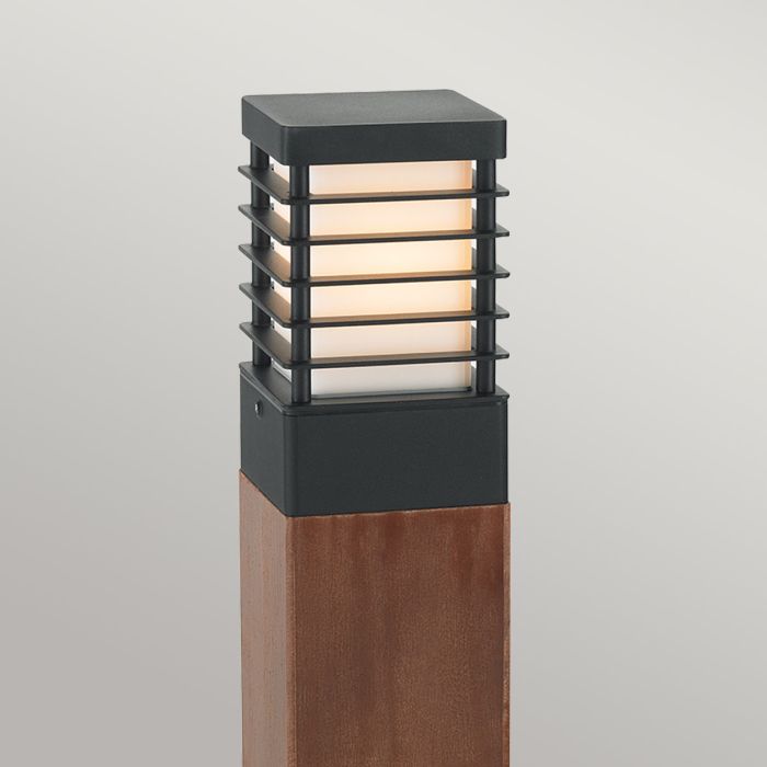 Halmstad 1 Light Medium Wooden Bollard - Black