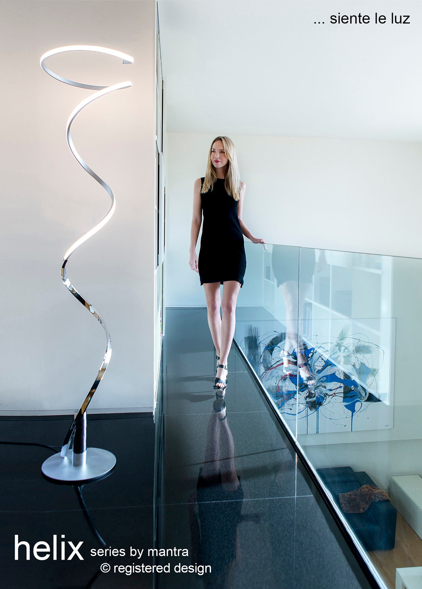 Helix Floor Lamp 180cm, 42W LED, 3000K, 3360lm, Silver & Chrome, 3yrs Warranty by Mantra