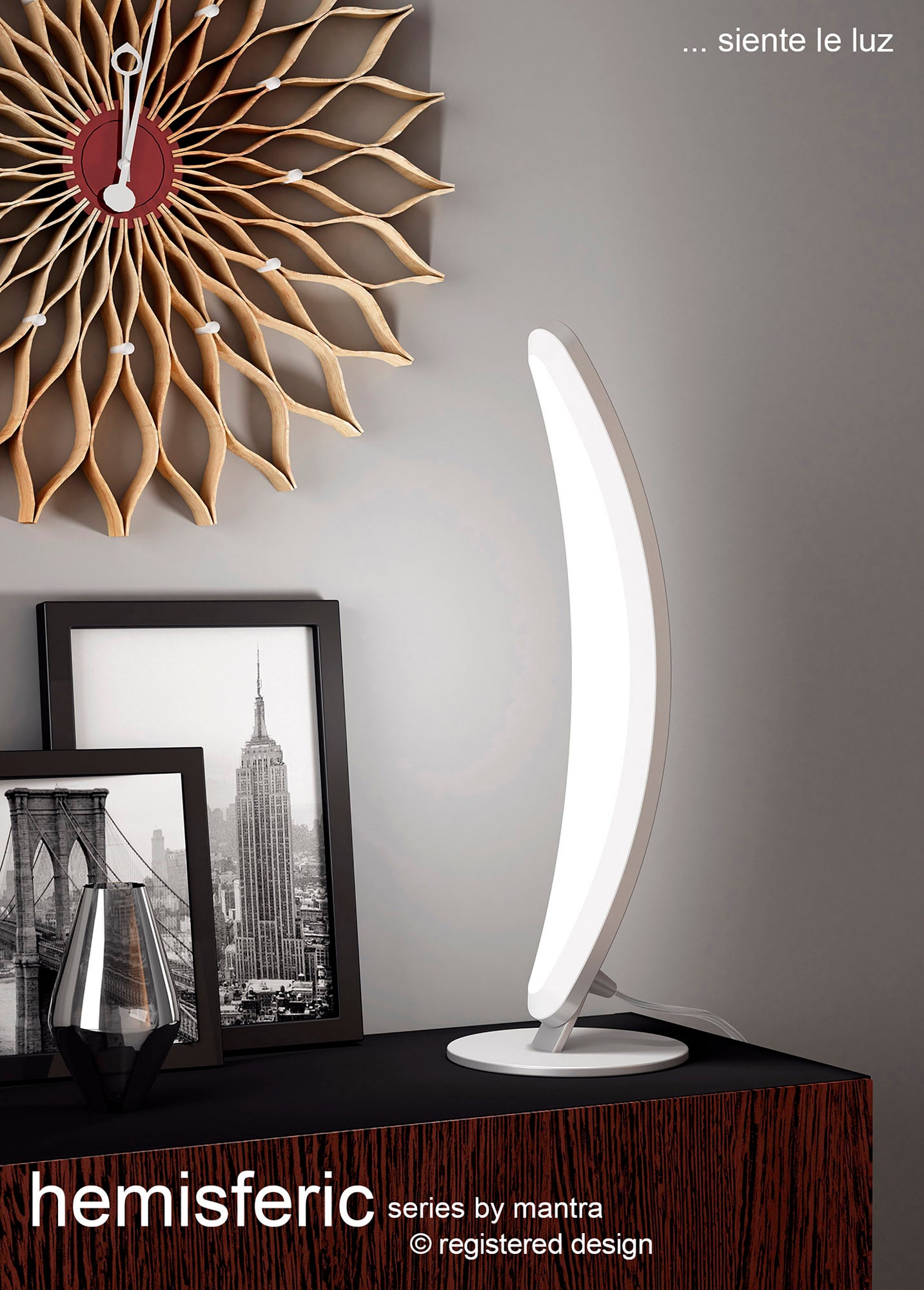 Hemisferic Wall Lamp 6W LED 3000K, 540lm, Satin Aluminium / Frosted Acrylic, 3yrs Warranty by Mantra