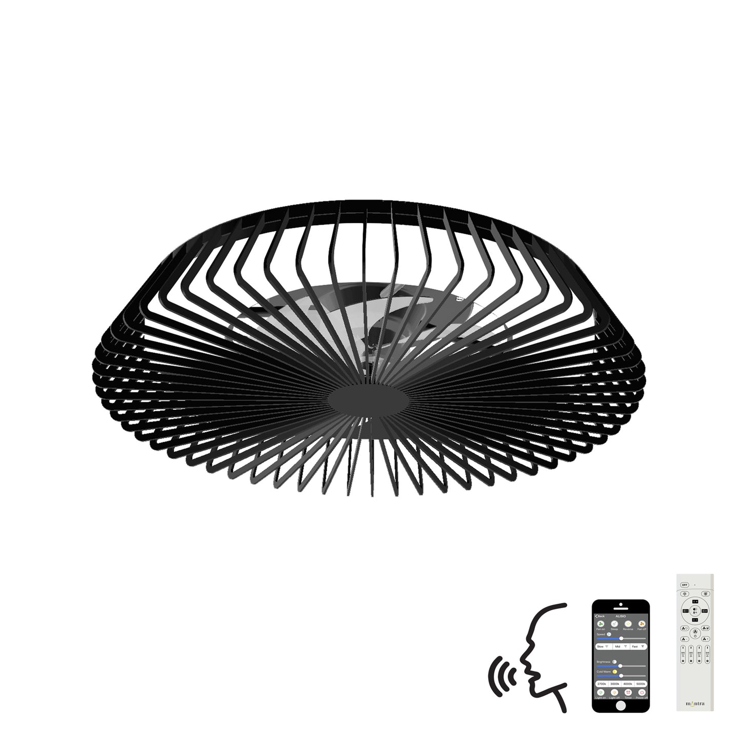 Himalaya 70W LED Dimmable Ceiling Light With Built-In 35W DC Reversible Fan, Remote, APP & Alexa/Google Voice Control, 4900lm, Black, 5yrs Warranty by Mantra