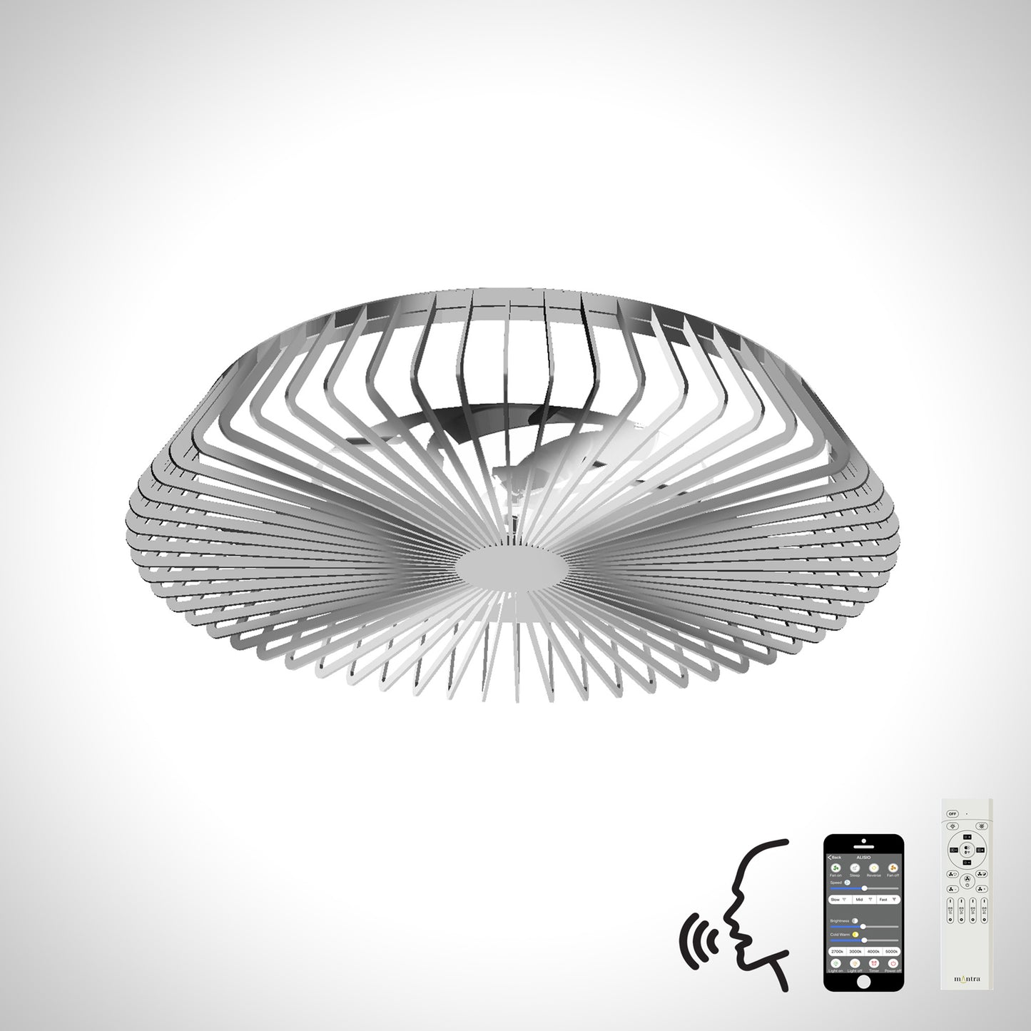 Himalaya 70W LED Dimmable Ceiling Light With Built-In 35W DC Reversible Fan, Remote, APP & Alexa/Google Voice Control, 4900lm, Silver, 5yrs Warranty by Mantra