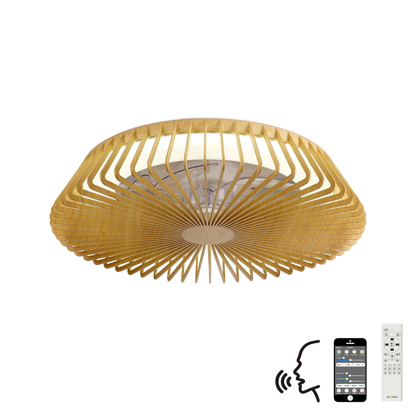 Himalaya 70W LED Dimmable Ceiling Light With Built-In 35W DC Reversible Fan, Remote, APP & Alexa/Google Voice Control, 4900lm, Wood, 5yrs Warranty by Mantra