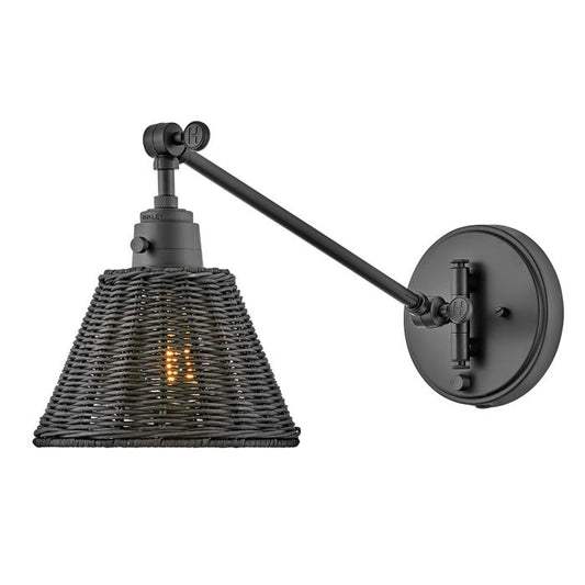 Arti 1 lt Wall Light - Black, Black Rattan Shade