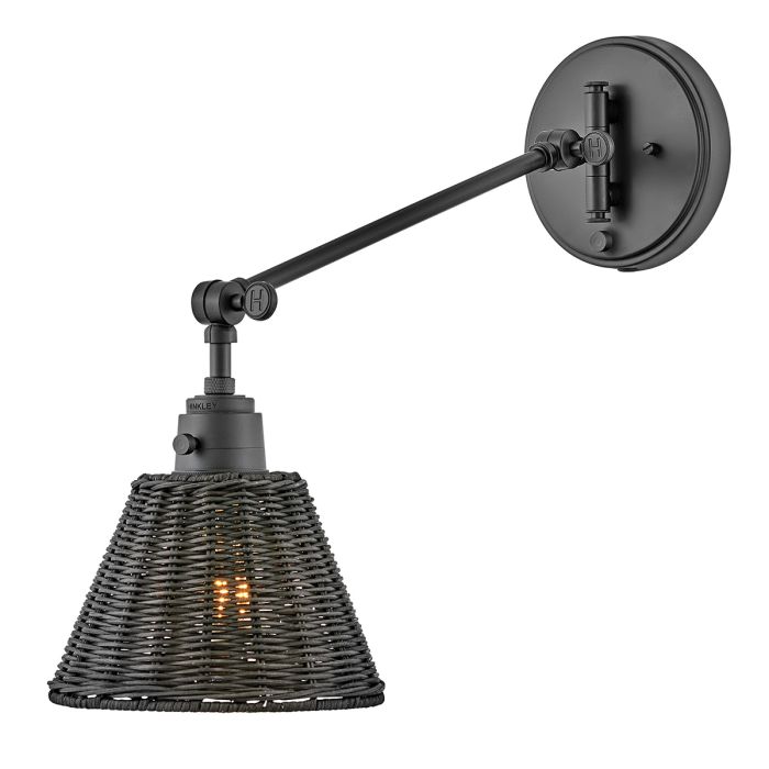 Arti 1 lt Wall Light - Black, Black Rattan Shade