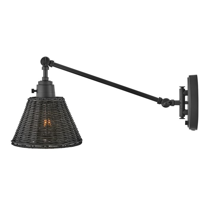Arti 1 lt Wall Light - Black, Black Rattan Shade
