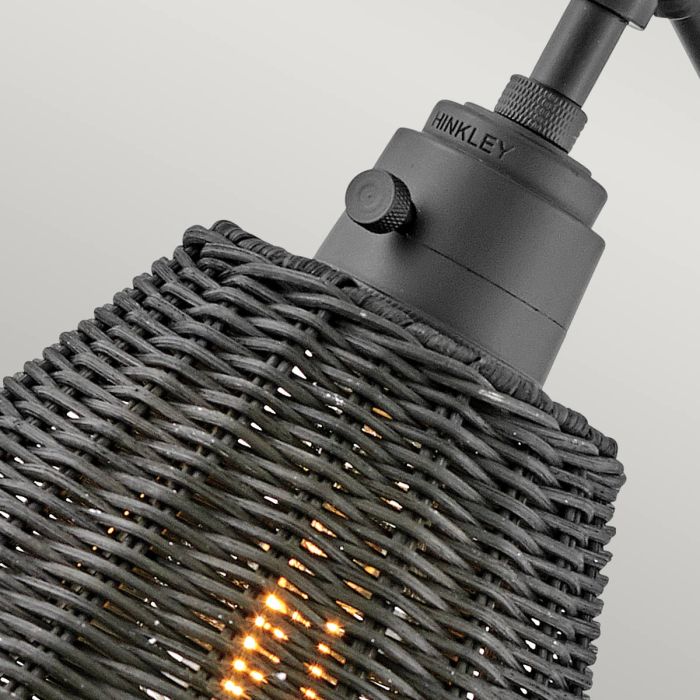 Arti 1 lt Wall Light - Black, Black Rattan Shade