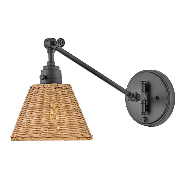 Arti 1 lt Wall Light - Black, Natural Rattan Shade