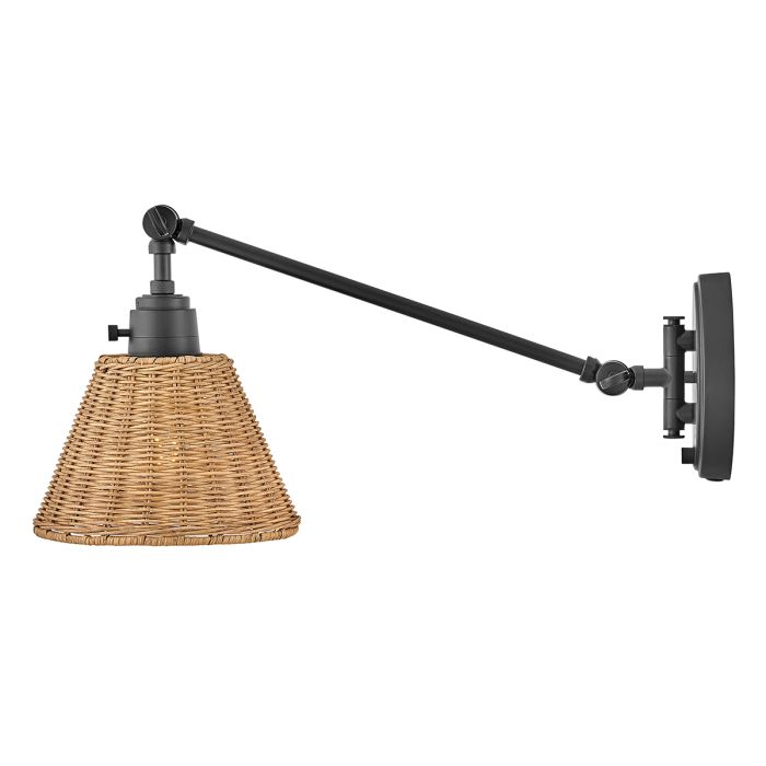 Arti 1 lt Wall Light - Black, Natural Rattan Shade