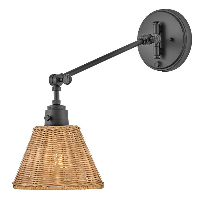 Arti 1 lt Wall Light - Black, Natural Rattan Shade