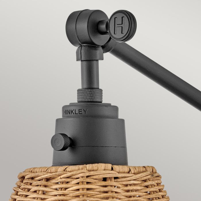 Arti 1 lt Wall Light - Black, Natural Rattan Shade