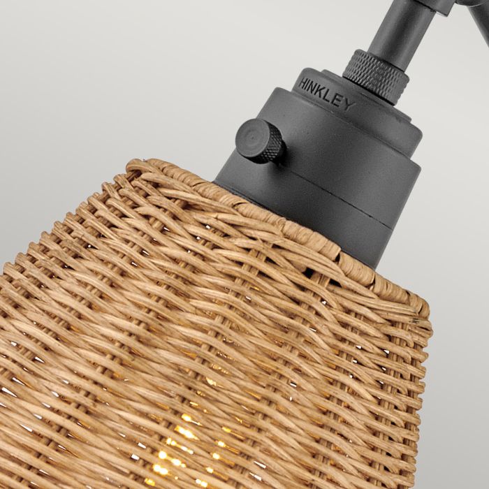 Arti 1 lt Wall Light - Black, Natural Rattan Shade