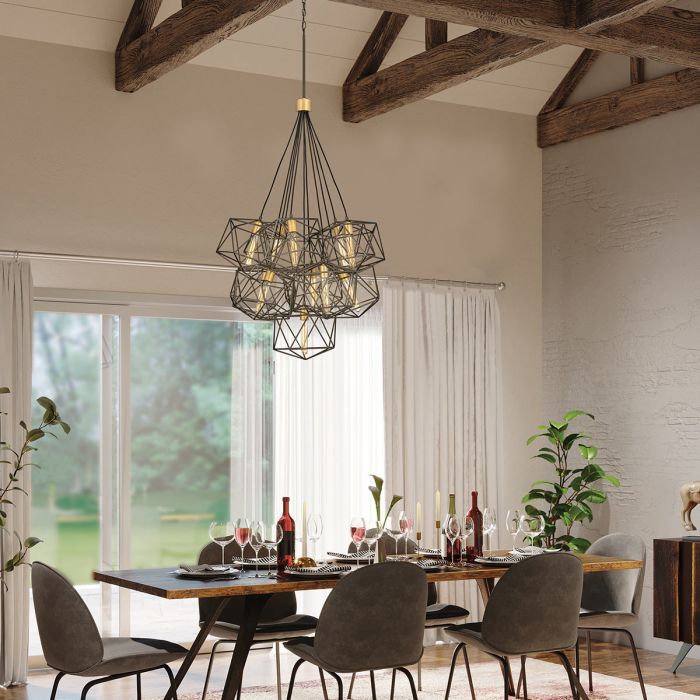 Astrid 11 Light Pendant Cluster - Matte Bronze and Deluxe Gold