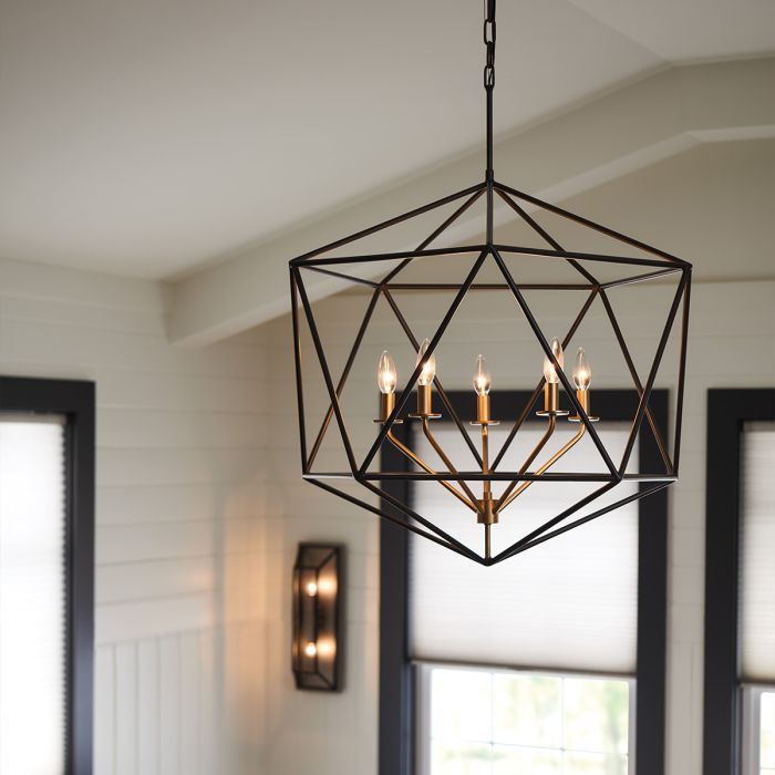 Astrid 5 Light Pendant Chandelier - Matte Bronze and Deluxe Gold