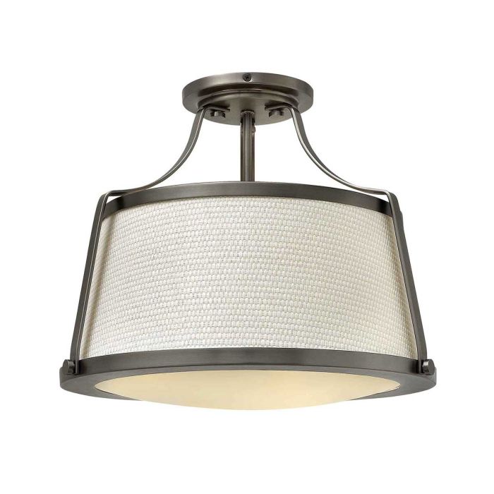 Charlotte 3 Light Semi-Flush - Antique Nickel, Linen Shade