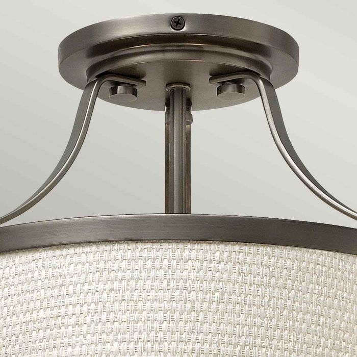Charlotte 3 Light Semi-Flush - Antique Nickel, Linen Shade