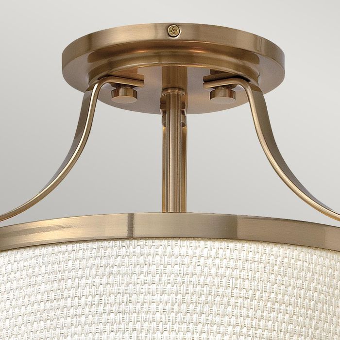 Charlotte 3 Light Semi-Flush - Brushed Caramel, Linen Shade