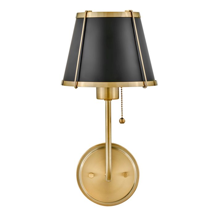 Clarke 1 lt Wall Light with Pull switch - Warm Brass & Black Metal Shade