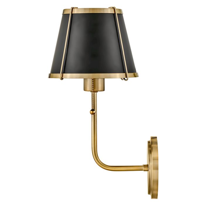 Clarke 1 lt Wall Light with Pull switch - Warm Brass & Black Metal Shade
