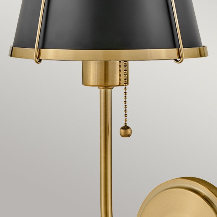 Clarke 1 lt Wall Light with Pull switch - Warm Brass & Black Metal Shade