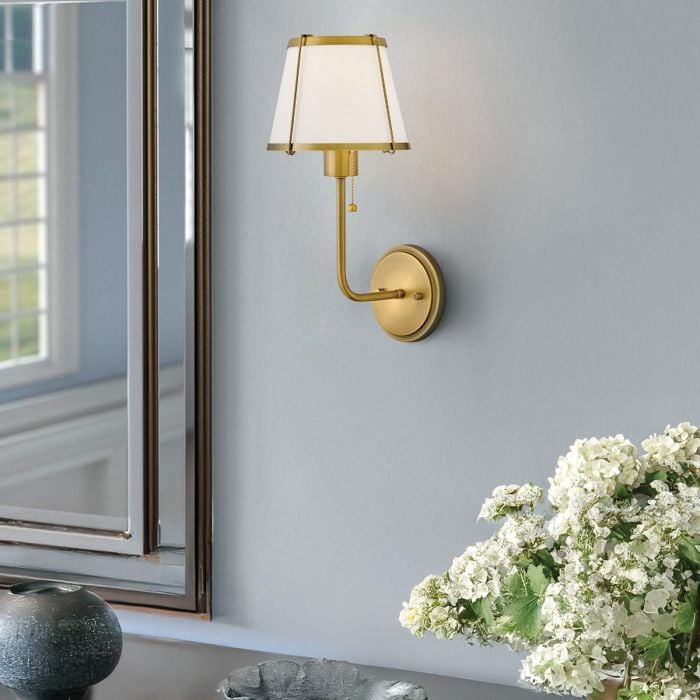 Clarke 1 lt Wall Light with Pull switch - Darkened Brass & Ivory Linen Shade