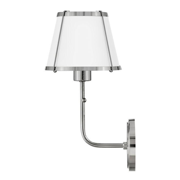 Clarke 1 lt Wall Light with Pull switch - Polished Nickel & White Metal Shade