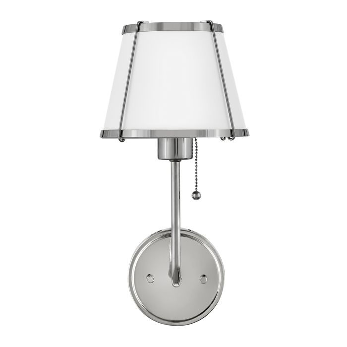 Clarke 1 lt Wall Light with Pull switch - Polished Nickel & White Metal Shade
