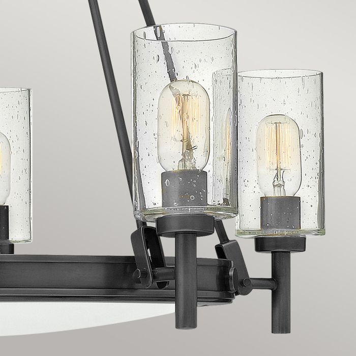 Collier 5 lt Chandelier with clear Seeded glass on arms and off-white centre glass - Black Oxide