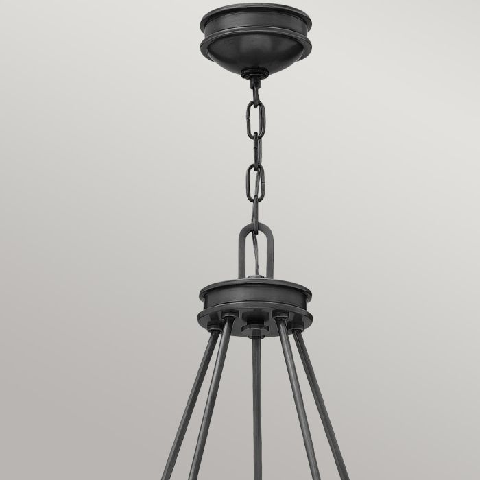 Collier 5 lt Chandelier with clear Seeded glass on arms and off-white centre glass - Black Oxide