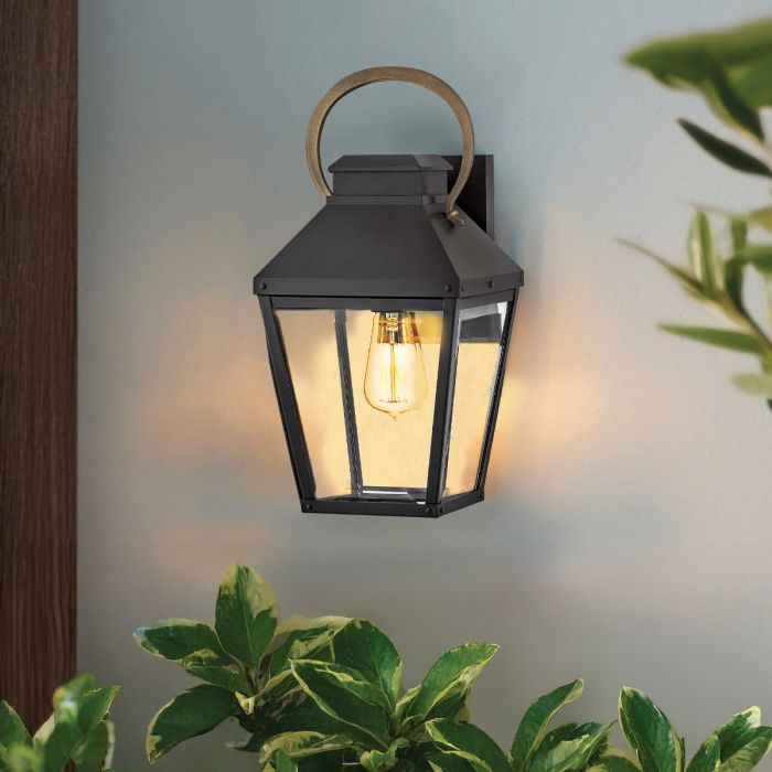 Dawson 1 lt Outdoor Medium Wall Lantern - Black with Burnished Bronze accent