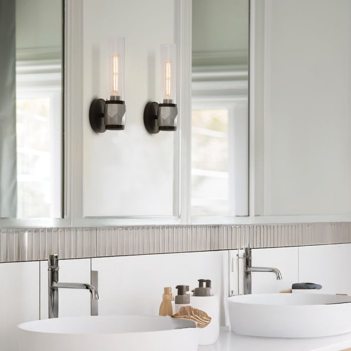 Ellison 1 lt Wall Light. - Black with Brushed Nickel