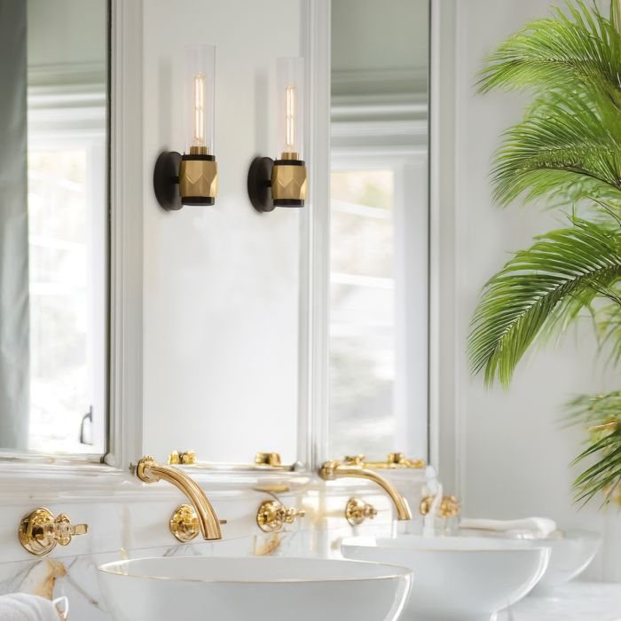 Ellison 1 lt Wall Light. - Black with Heritage Brass