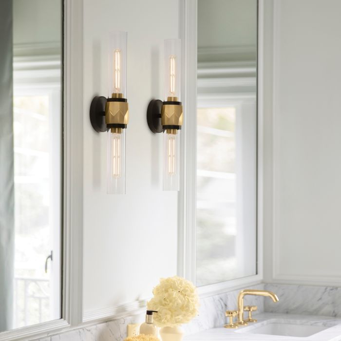 Ellison 2 lt Wall Light - Black with Heritage Brass