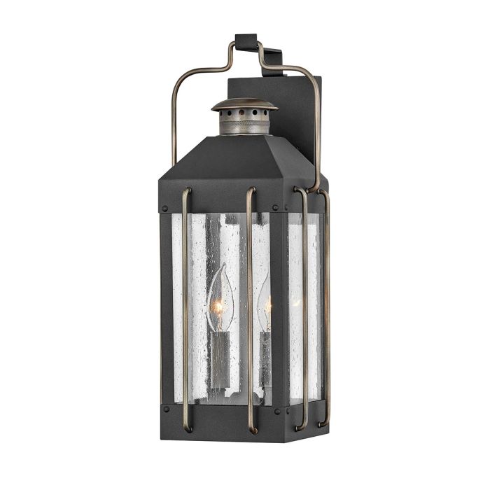 Fitzgerald 2 Light Medium Wall Lantern - Textured Black with Burnished Bronze