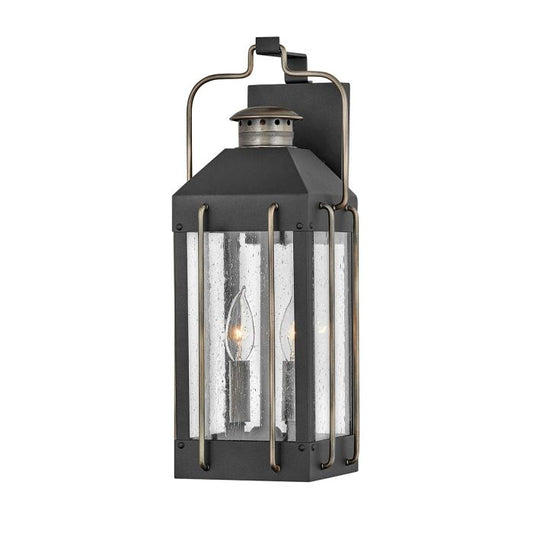 Fitzgerald 2 Light Medium Wall Lantern - Textured Black with Burnished Bronze