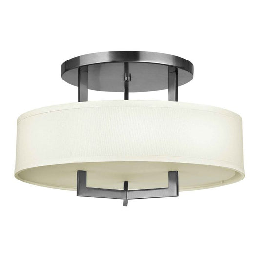Hampton 3 Light Semi-Flush - Antique Nickel, Ivory Shades