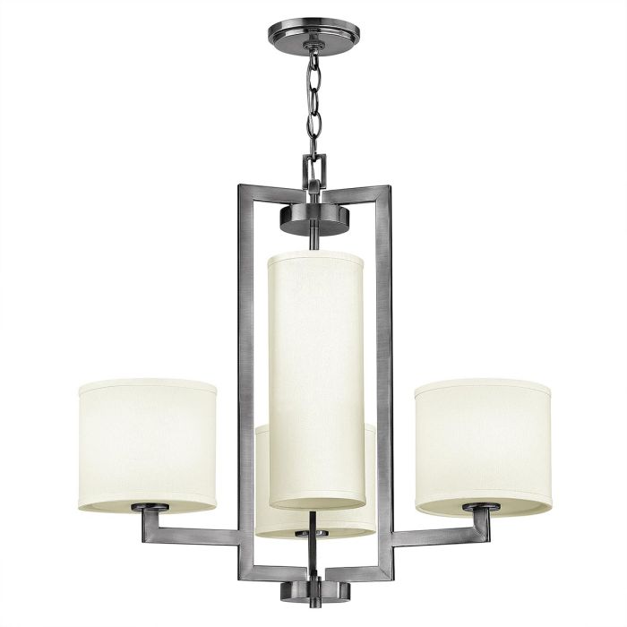 Hampton 4 Light Chandelier - Antique Nickel, Ivory Shades